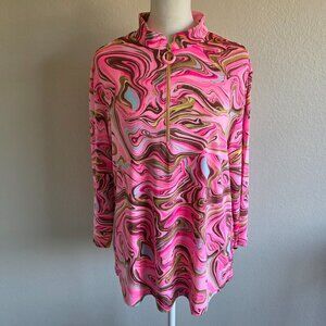 Jamie Sadock Women's Golf Tennis Top Shirt 1/4 Zip 3/4 Sleeve Mod Artsy Pink XL